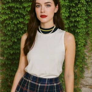 NWT WHITE + WARREN Sleeveless Mock Turtleneck Blouse, XS